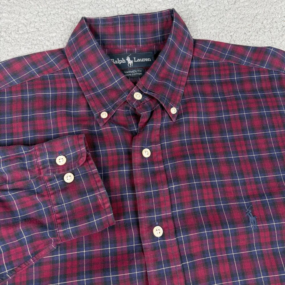 Ralph Lauren Shirt Mens 16 32/33 Vintage Yarmouth Red Blue Plaid Button Down